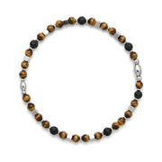 Men's bracelet with volcanic lava and tiger's eye